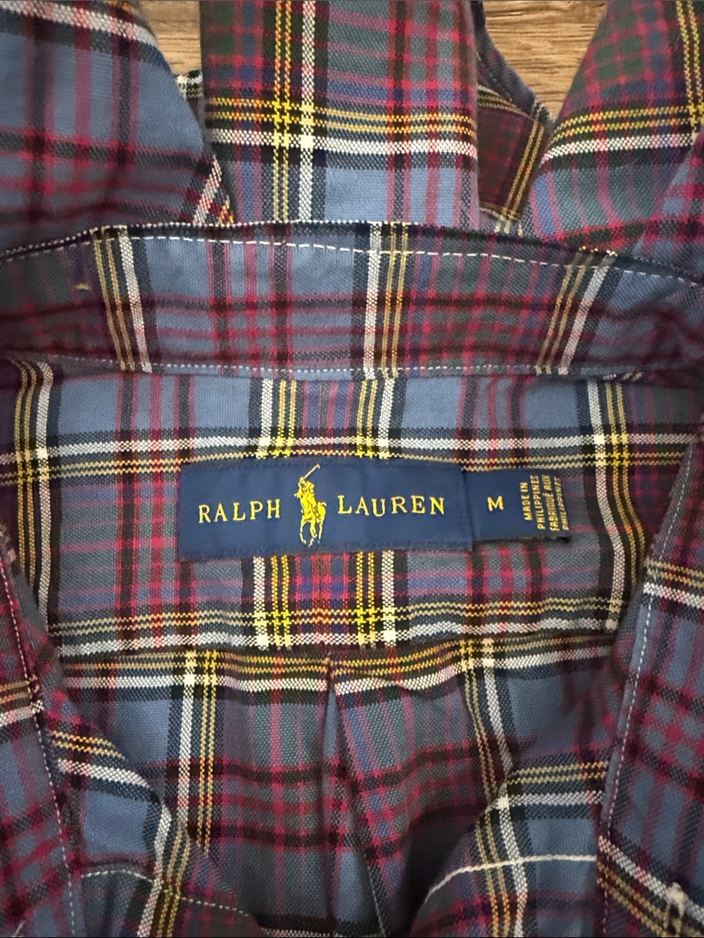 Ralph Lauren Ruffled collar Plaid Button-Down Shirt Blue and Red Size Medium - Picture 2 of 8